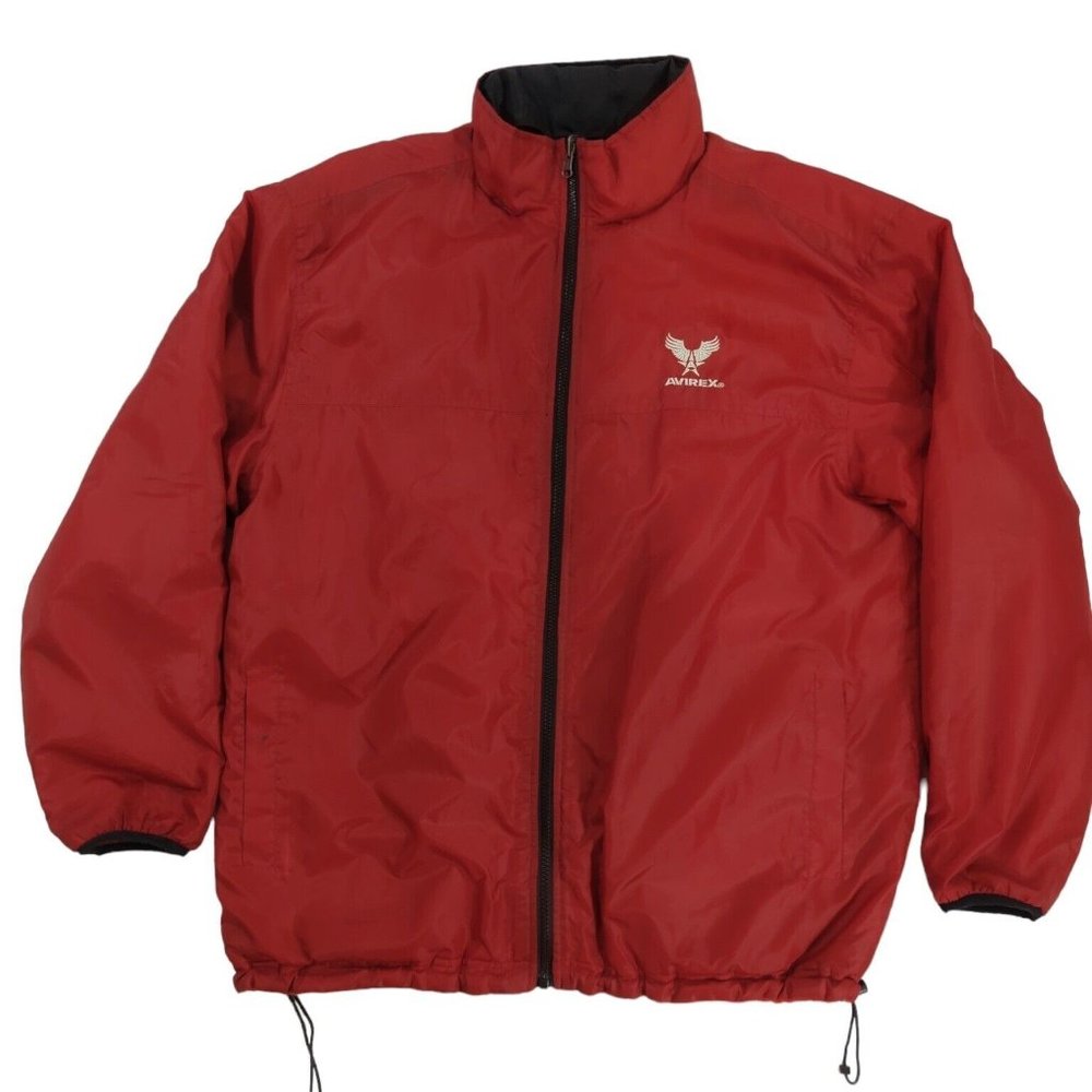 Avirex Satin / Fleece Reversible Jacket Red Black Men's Sz XL Packable Hood